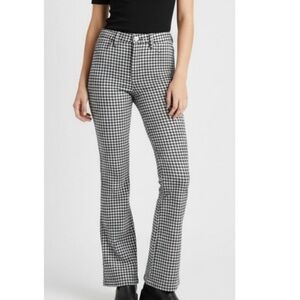 American Eagle Outfitters High Waisted Flare Leg Gingham Pants Black & White 4